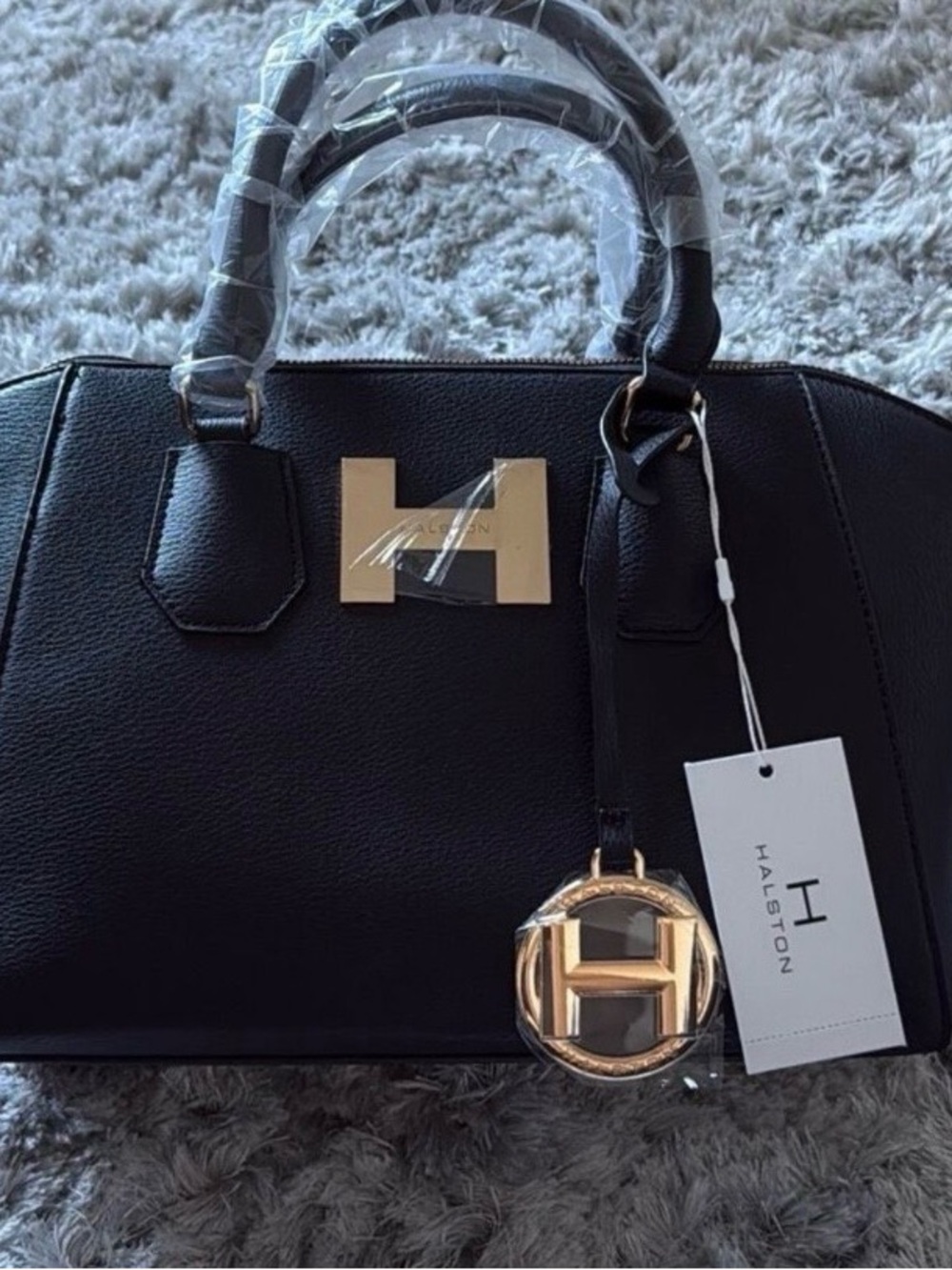 Halston Black Satchel Handbag